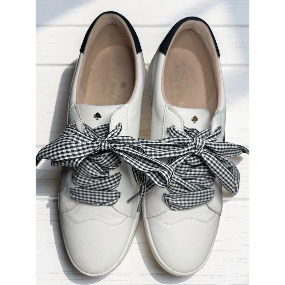 Kate Spade Fez Women's Leather Sneakers White/Blk Size 10 EUC